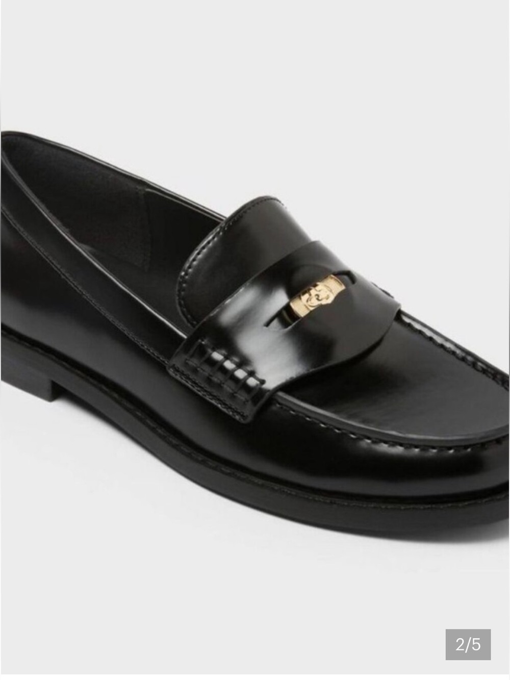 Women’s Black Penny Loafers with Gold Accent -